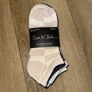 Sam & Olivia No Show 6 Pack No Show Socks Shoe Size 4-10 New Stripes/Solid